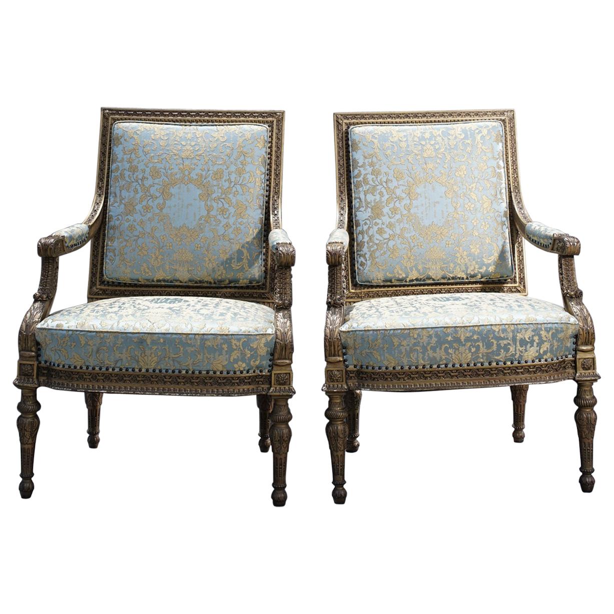 Pair of 19th Century French Giltwood Armchairs For Sale