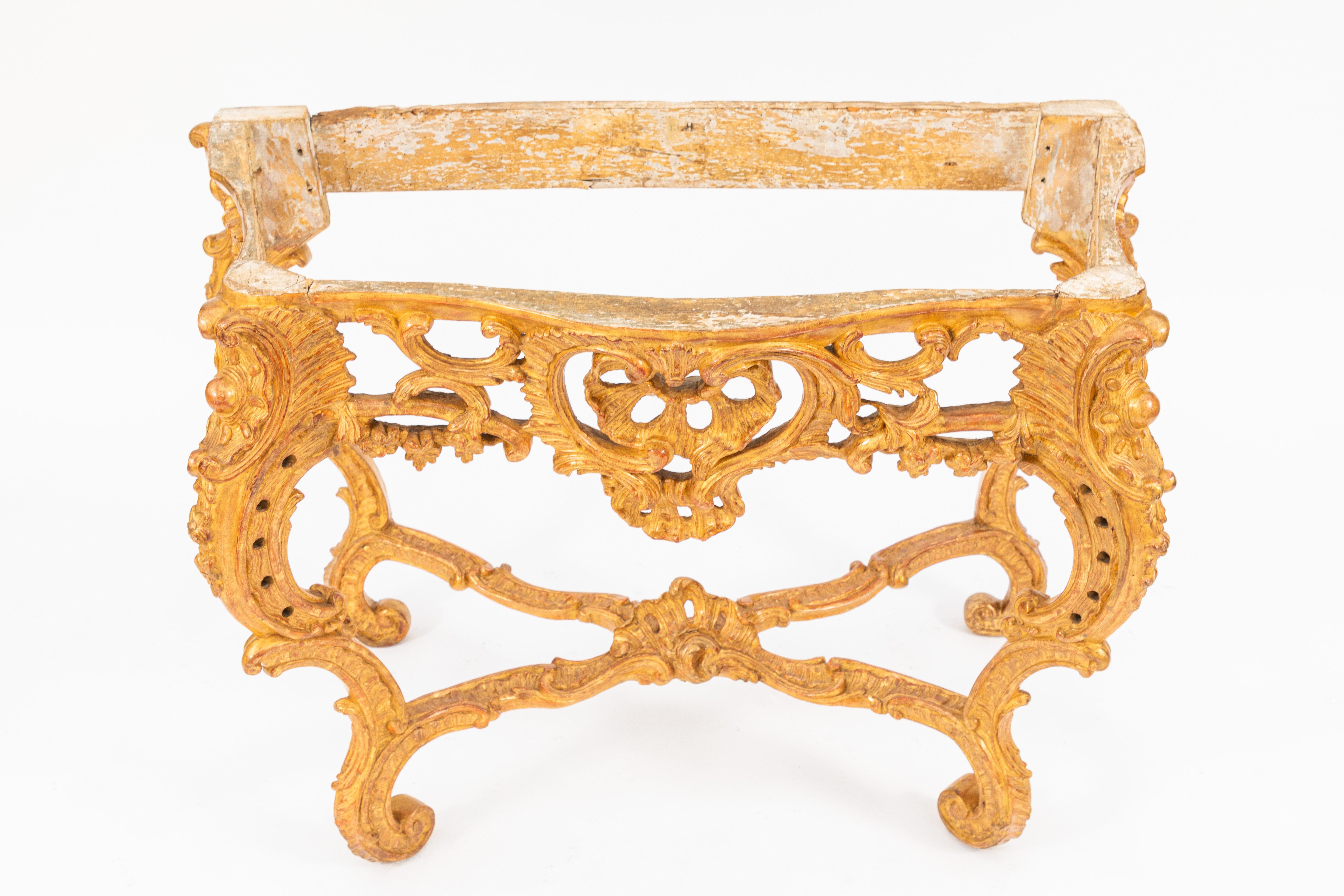 Pair of 19th Century French Giltwood Consoles with Marble Tops For Sale 5