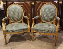 Pair of 19th Century French Giltwood Louis XVI Style Médaillon Armchairs