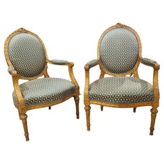 Pair of 19th Century French Giltwood Louis XVI Style Médaillon Armchairs