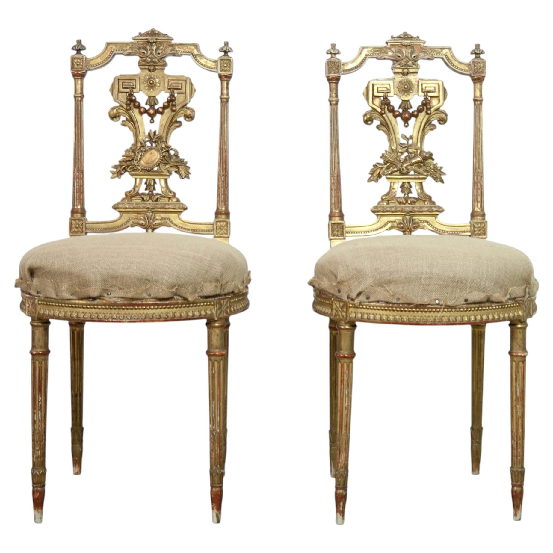 19th Century French Giltwood Side Chairs, Neo-Classical, Circa 1860