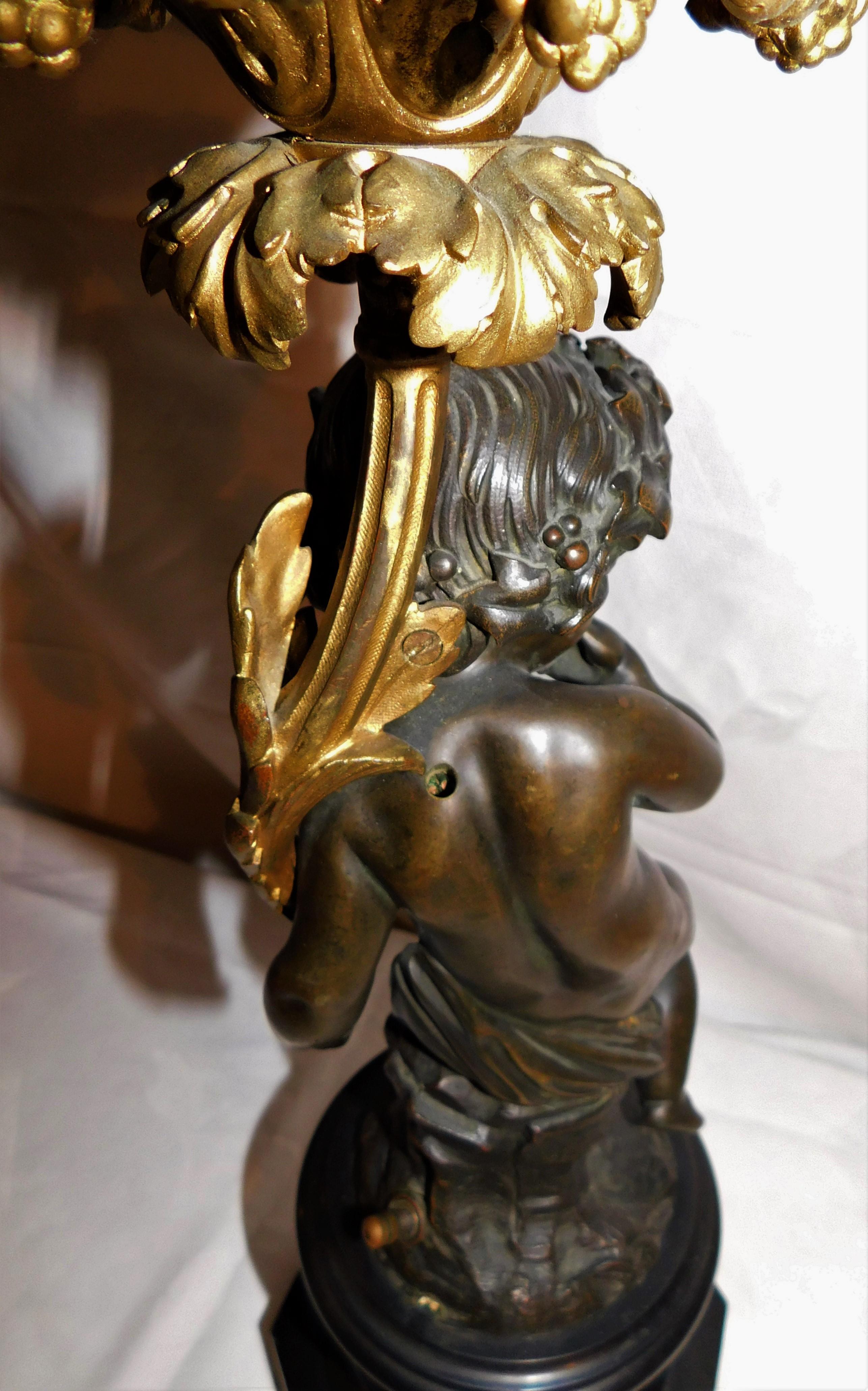 Pair of 19th Century French Gold Gilded Bronze Putti Cherubs Candelabras For Sale 7