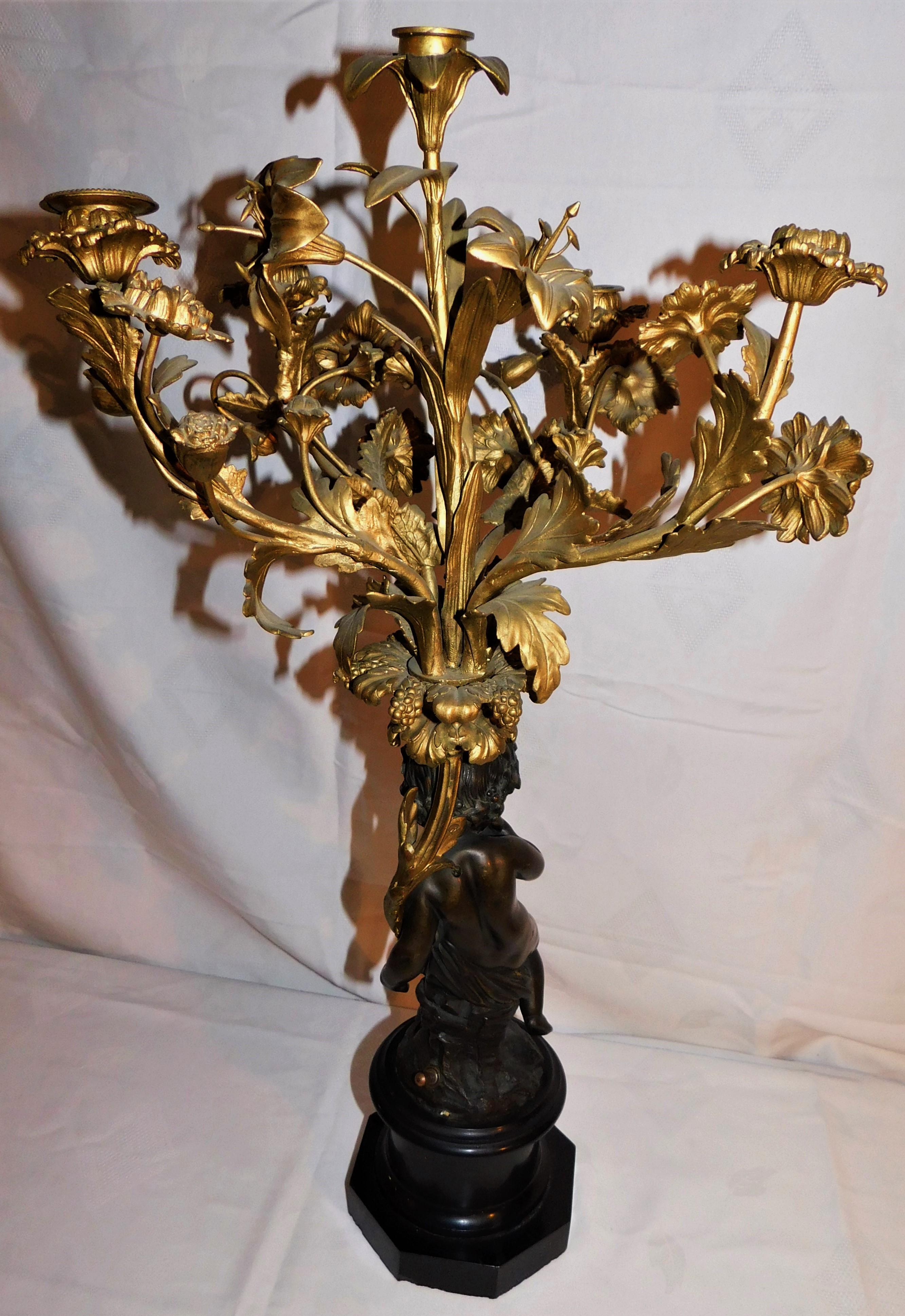 Pair of 19th Century French Gold Gilded Bronze Putti Cherubs Candelabras For Sale 3