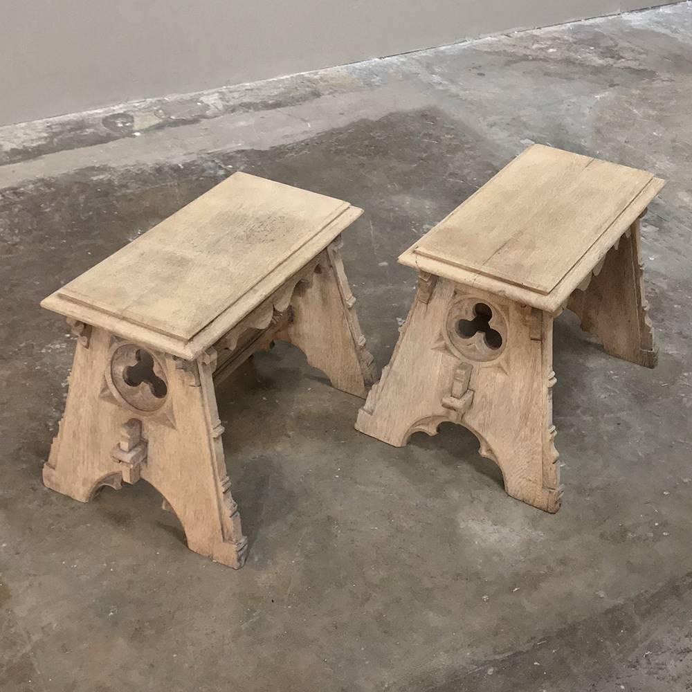 Pair of 19th Century French Gothic Hand-Crafted Stripped Oak Footstools 7