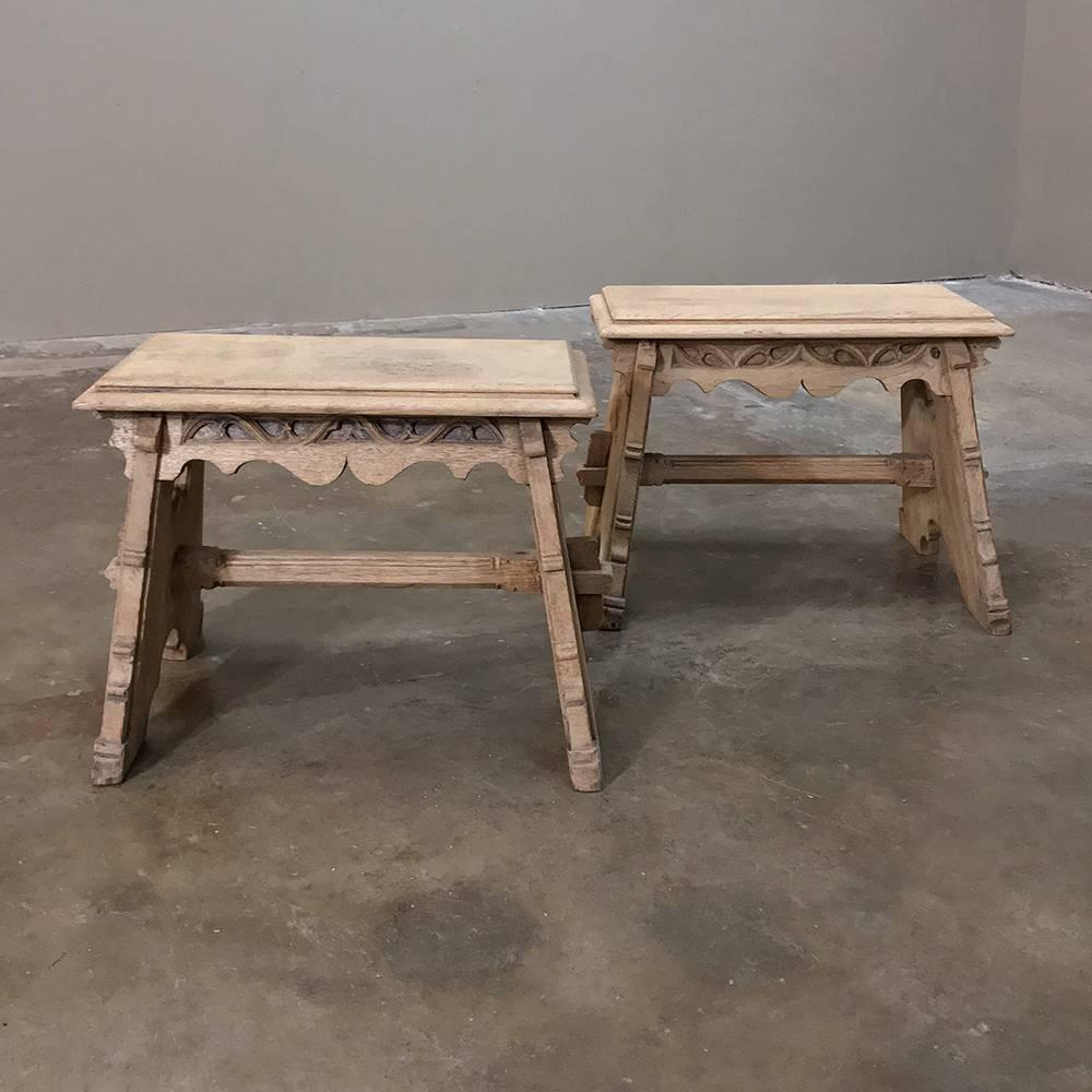 Pair of 19th Century French Gothic Hand-Crafted Stripped Oak Footstools 3