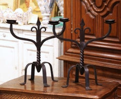 Pair of 19th Century French Gothic Revival Wrought Iron Two-Arm Candelabras