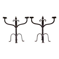 Pair of 19th Century French Gothic Revival Wrought Iron Two-Arm Candelabras