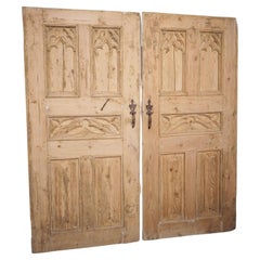 Used Pair of 19th Century French Gothic Style Doors in Carved Pine