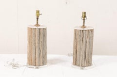 Pair of 19th Century French Grape Grinder Wood and Lucite Table Lamps