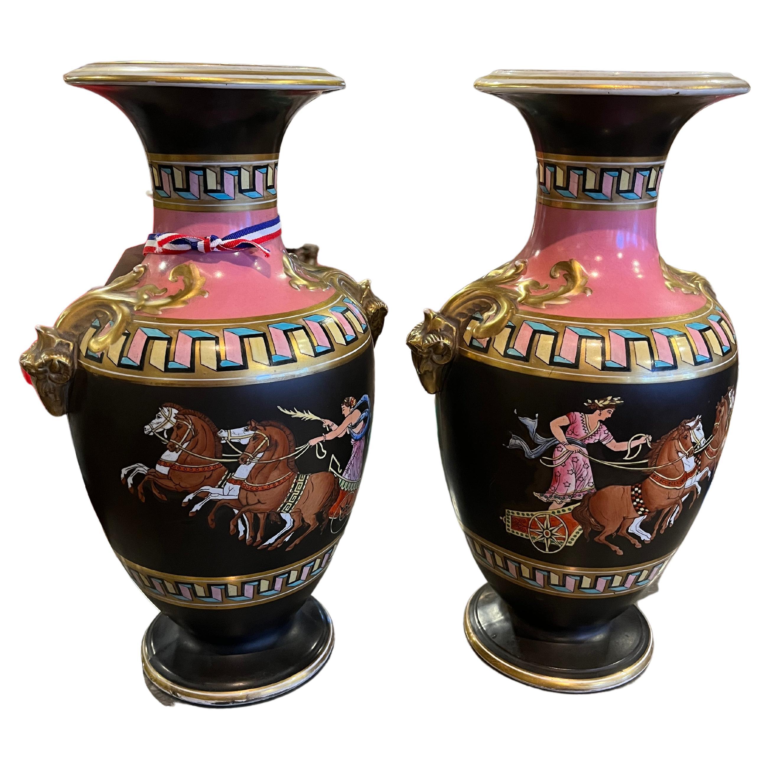 Pair of 19th Century French Greek Revival Vases For Sale