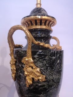Pair Of 19th Century French Green Marble And Gilt Bronze Lamps