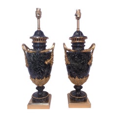 Pair Of 19th Century French Green Marble And Gilt Bronze Lamps