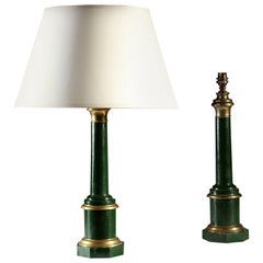 Pair of 19th Century French Green Tole Table Lamps