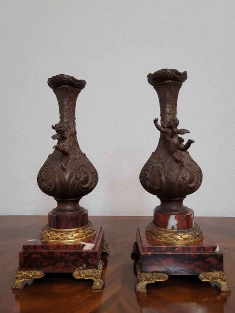 Pair of 19th Century French Griotte Marble Vase Garnitures 5