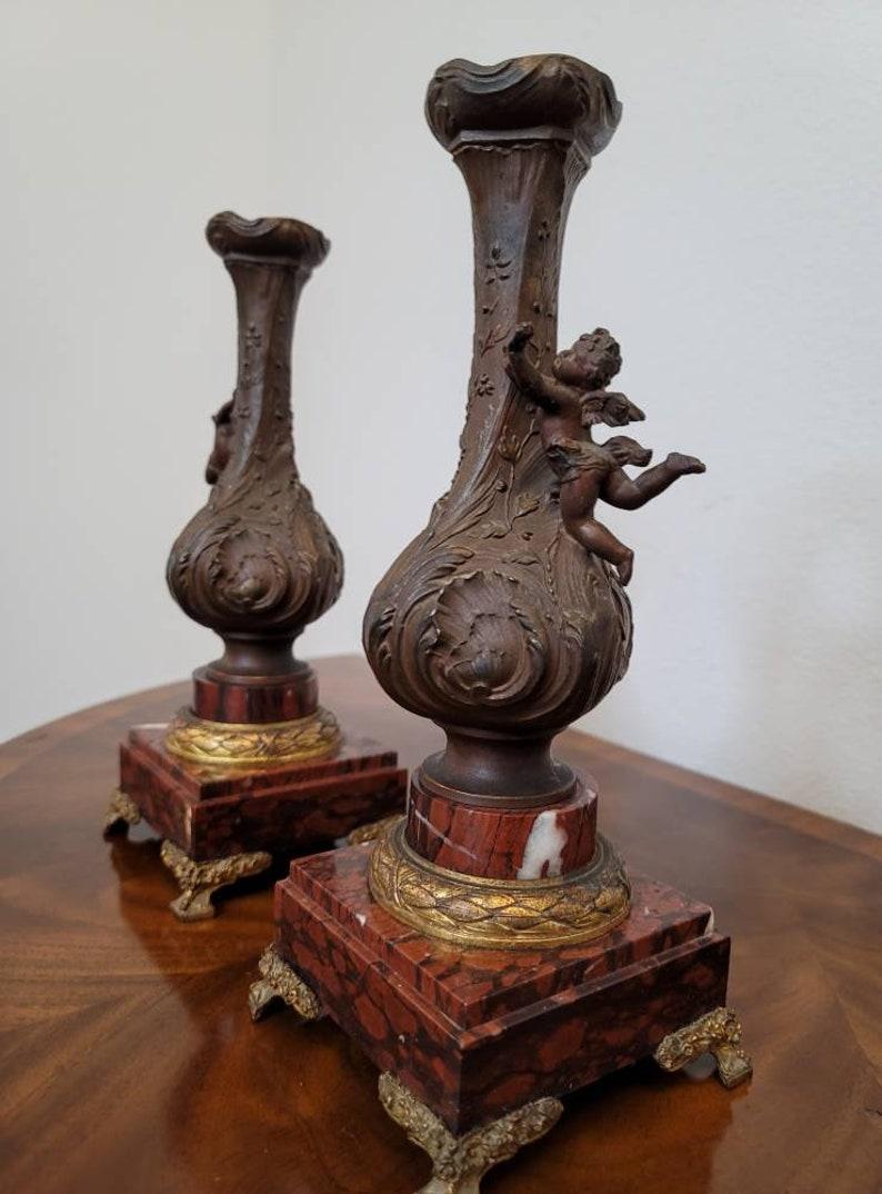 Pair of 19th Century French Griotte Marble Vase Garnitures In Good Condition In Forney, TX