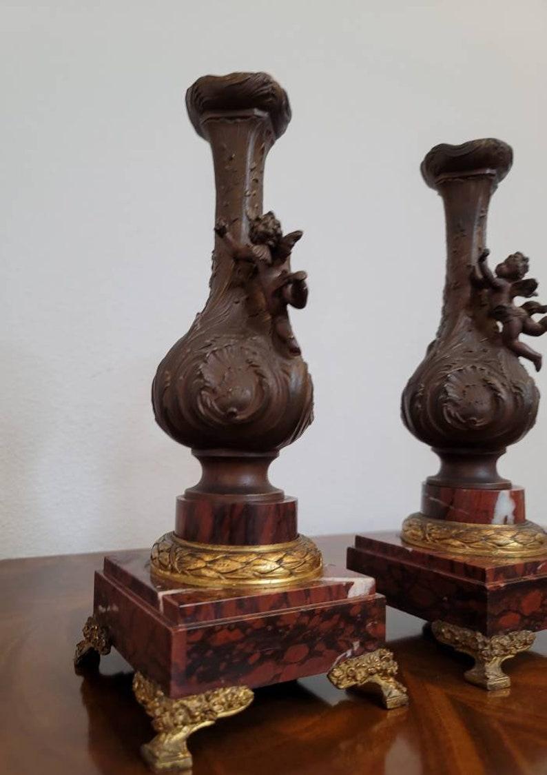 Pair of 19th Century French Griotte Marble Vase Garnitures 2