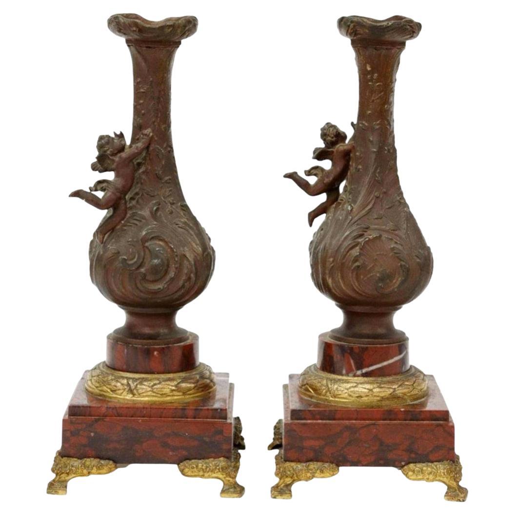 Pair of 19th Century French Griotte Marble Vase Garnitures