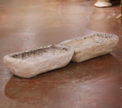 Pair of 19th Century French Hand-Carved Limestone Garden Trough Planters