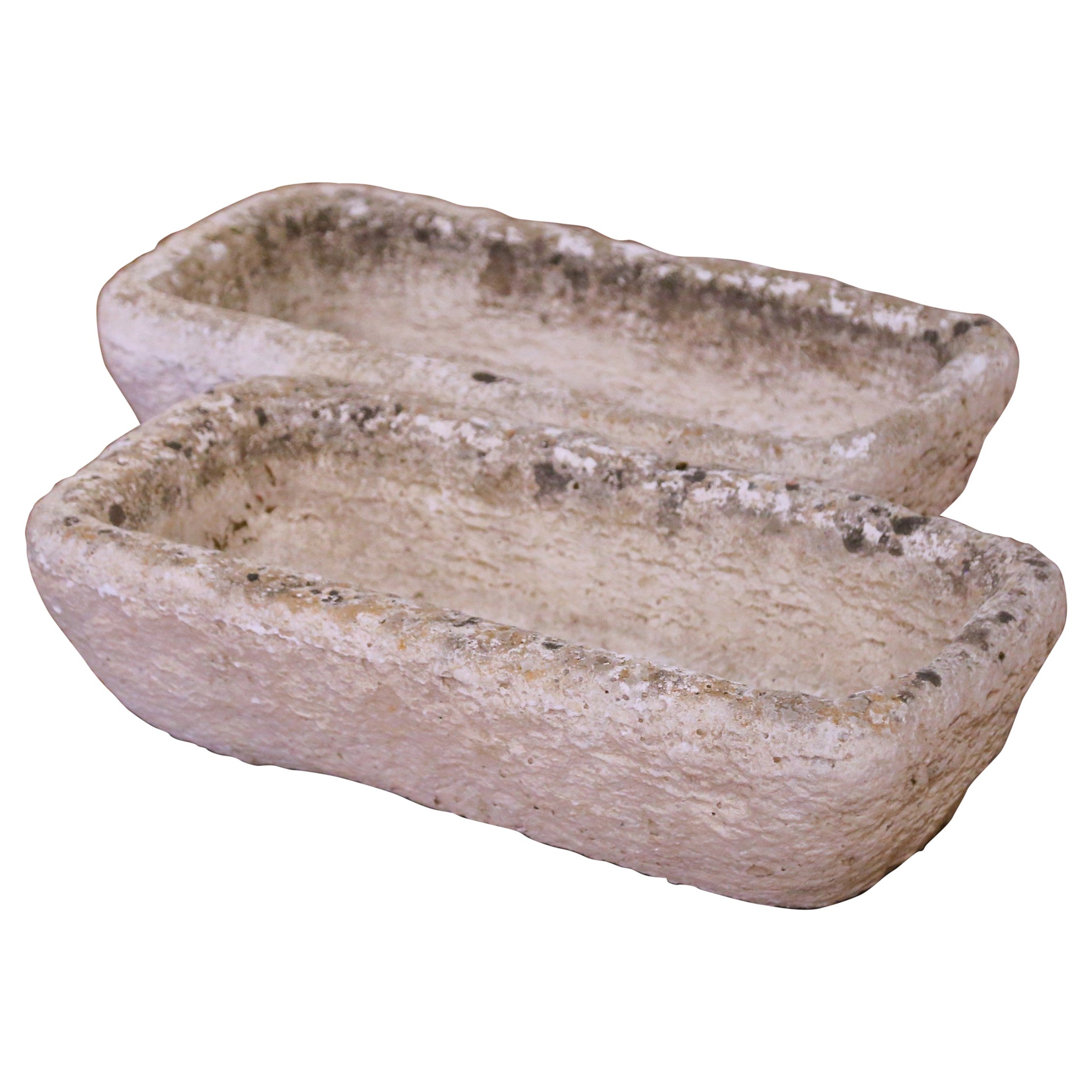 Pair of 19th Century French Hand-Carved Limestone Garden Trough Planters