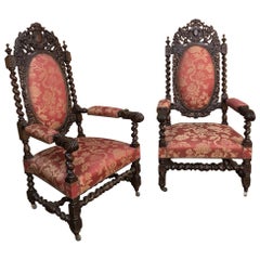 Pair of 19th Century French Hand Carved Renaissance Armchairs