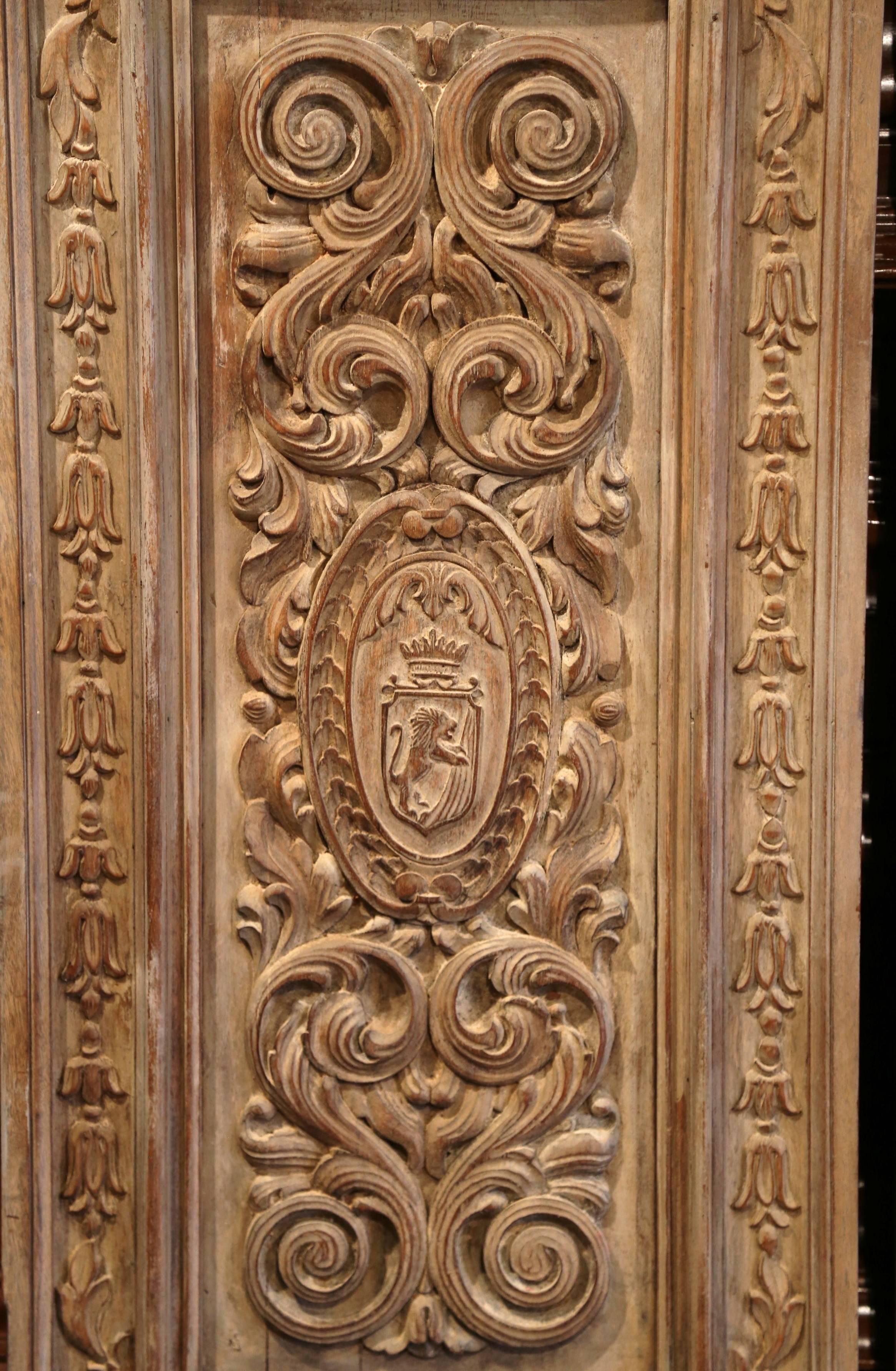 Louis XIV Pair of 19th Century French Hand-Carved Walnut Panel Doors with Family Crests