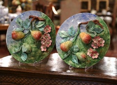 Pair of 19th Century French Hand Painted Barbotine Wall Plates Stamped Longchamp