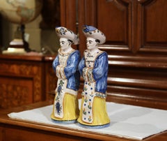 Pair of 19th Century French Hand Painted Signed Ceramic Priest Figures Pitchers