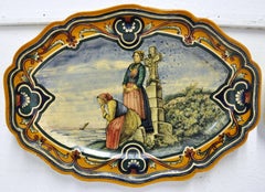 Pair of 19th Century French Hand Painted Faience Oval Wall Platters from Nevers