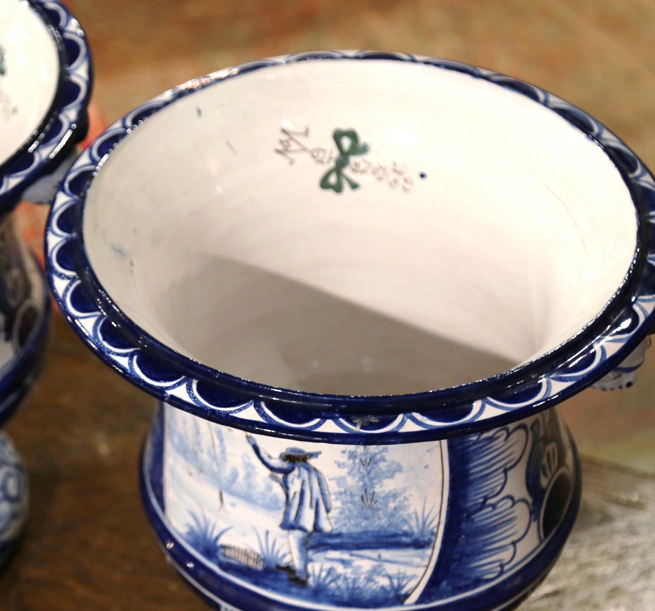 Pair of 19th Century French Hand-Painted Faience Planters from Nevers 6