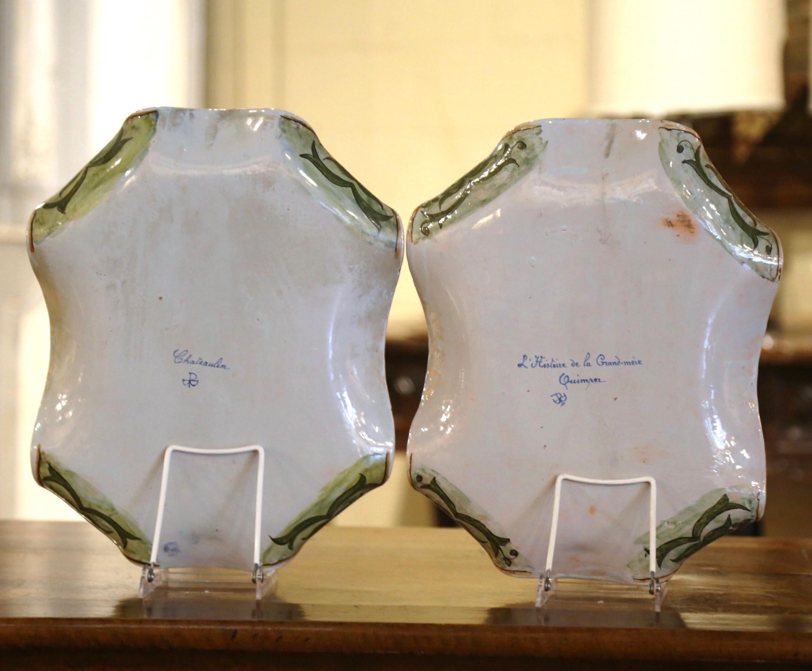 Paire de plateaux en faïence de Porquier Beau Quimper peints à la main au 19ème siècle en vente 3