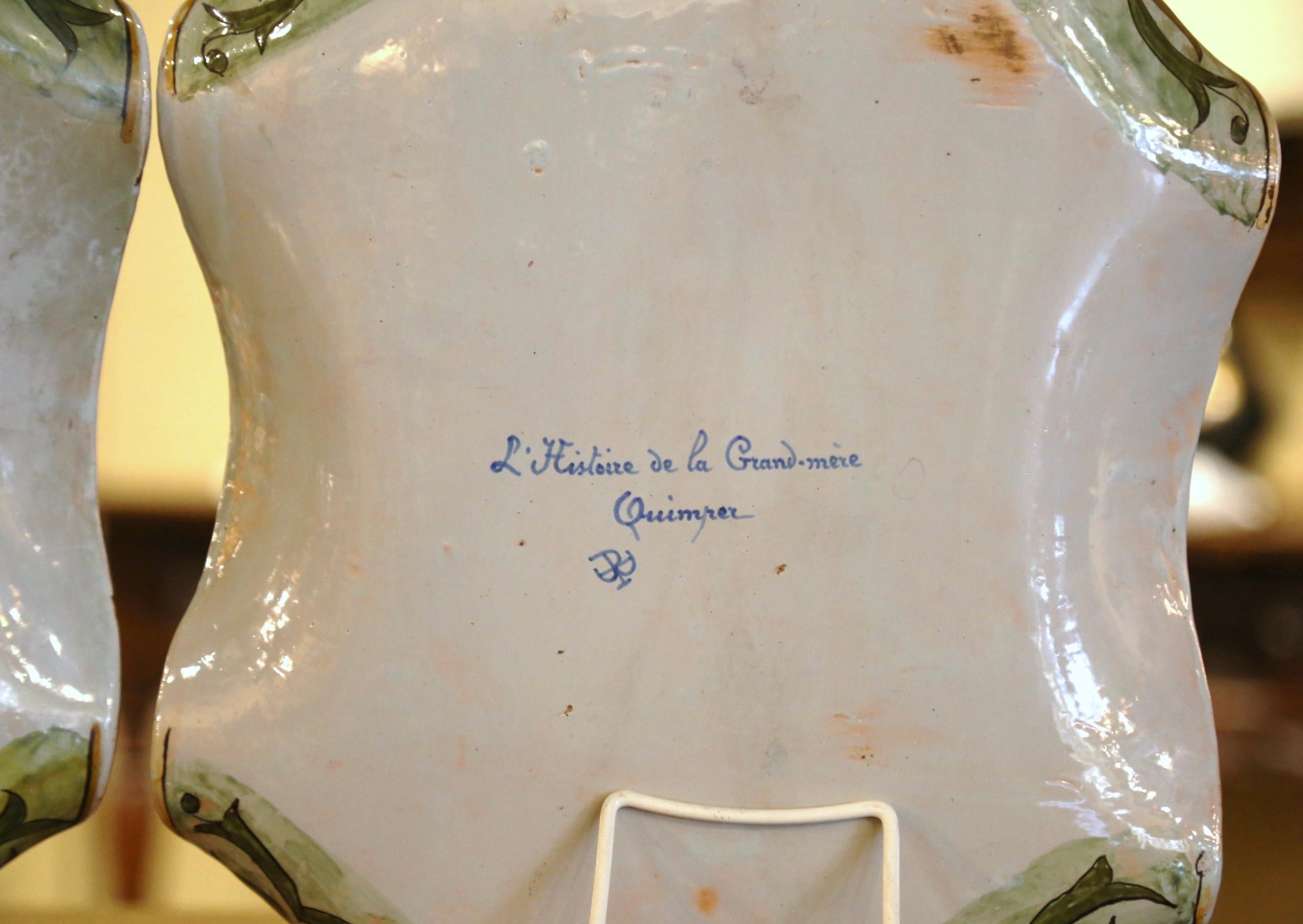 Paire de plateaux en faïence de Porquier Beau Quimper peints à la main au 19ème siècle en vente 5