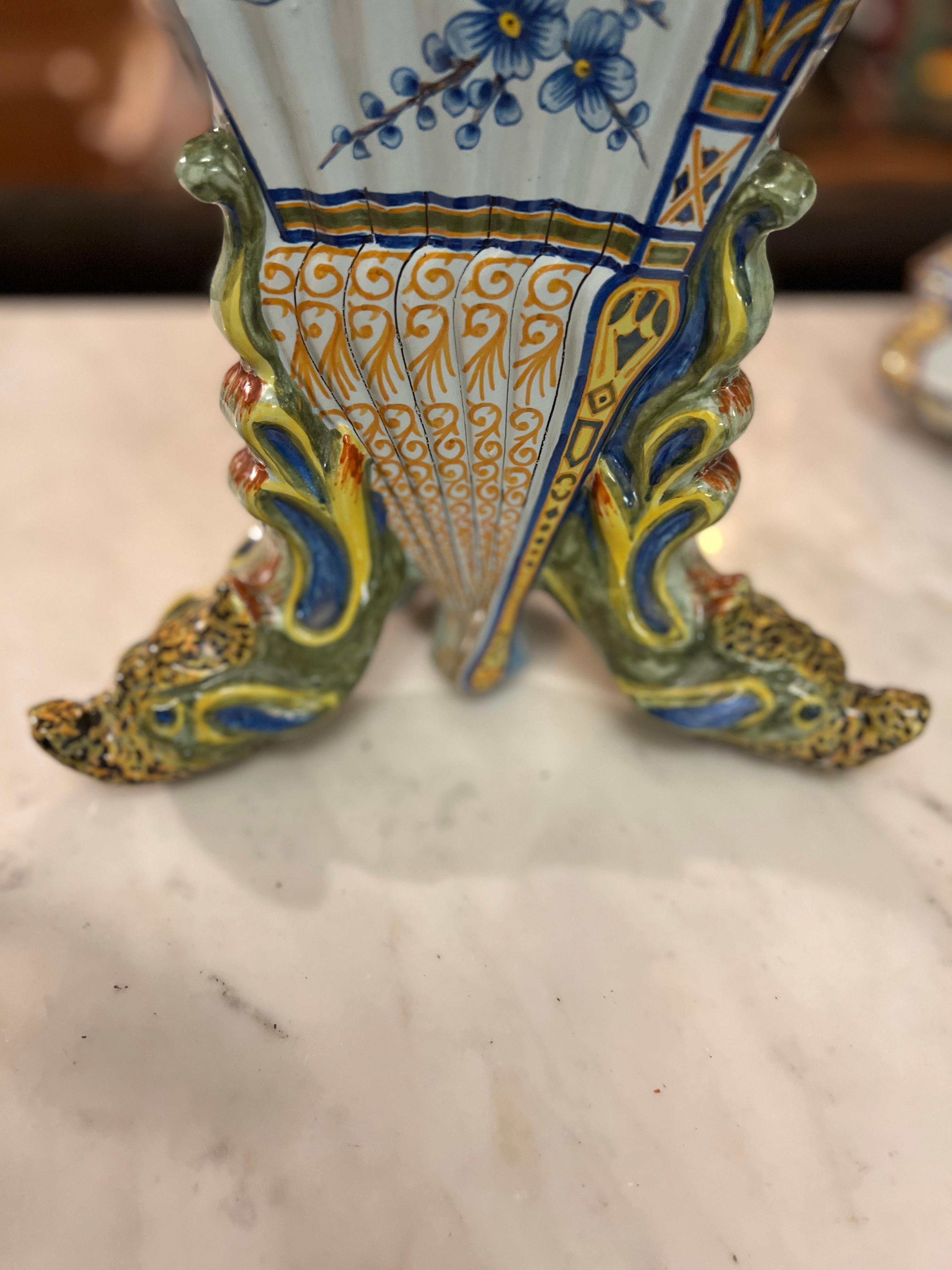 Pair of 19th Century French Hand Painted Faience Vase by Porquier Beau Quimper For Sale 10