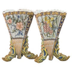 Pair of 19th Century French Hand Painted Faience Vase by Porquier Beau Quimper