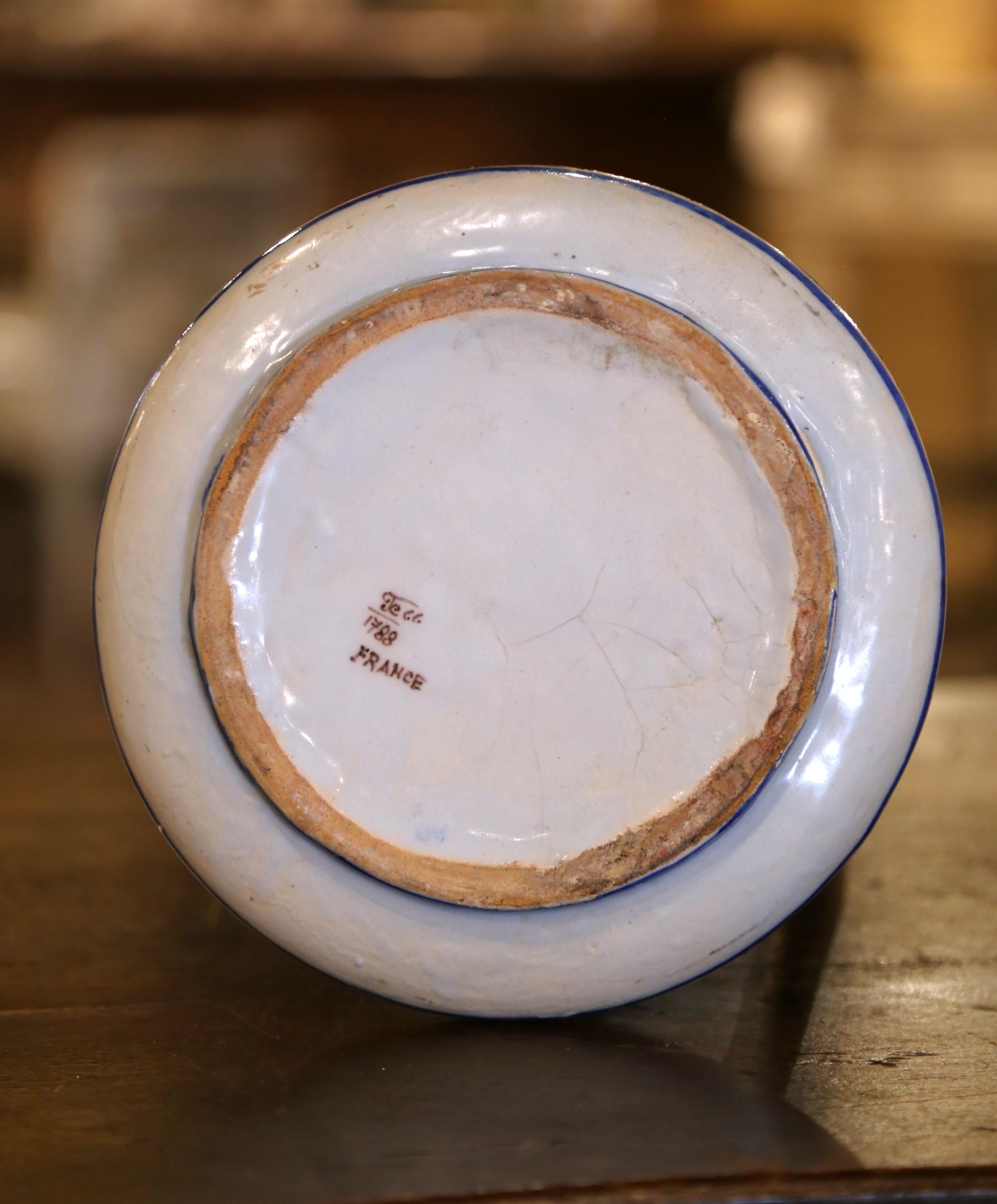 Pair of 19th Century French Hand Painted Faience Vases from Rouen For Sale 6
