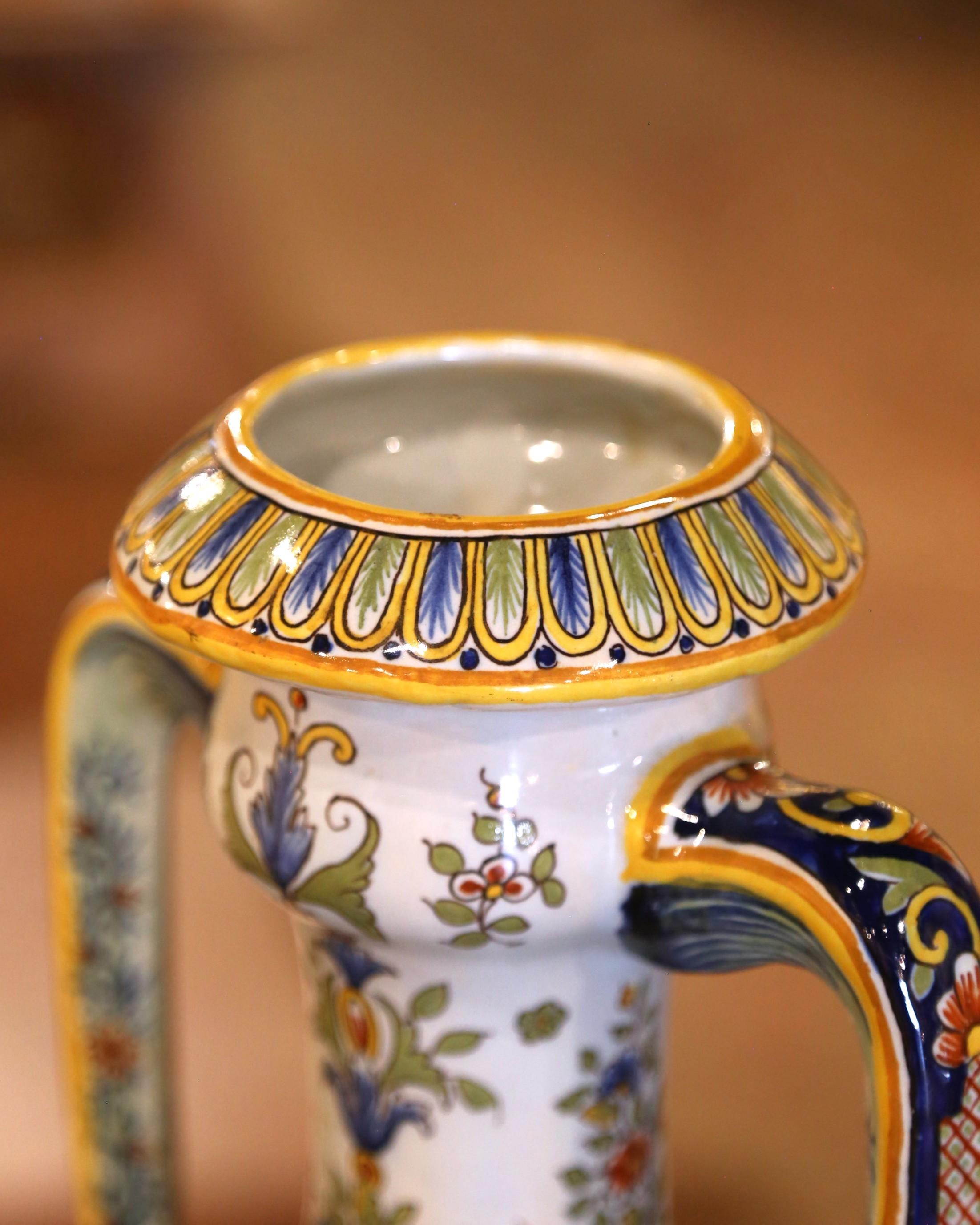 Pair of 19th Century French Hand Painted Faience Vases from Rouen For Sale 3
