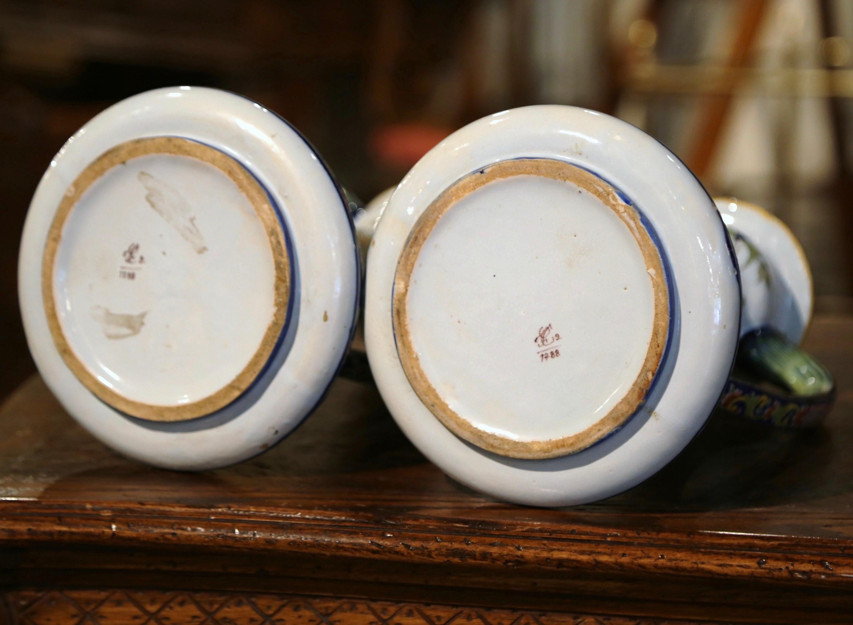 Pair of 19th Century French Hand Painted Faience Vases from Rouen 4