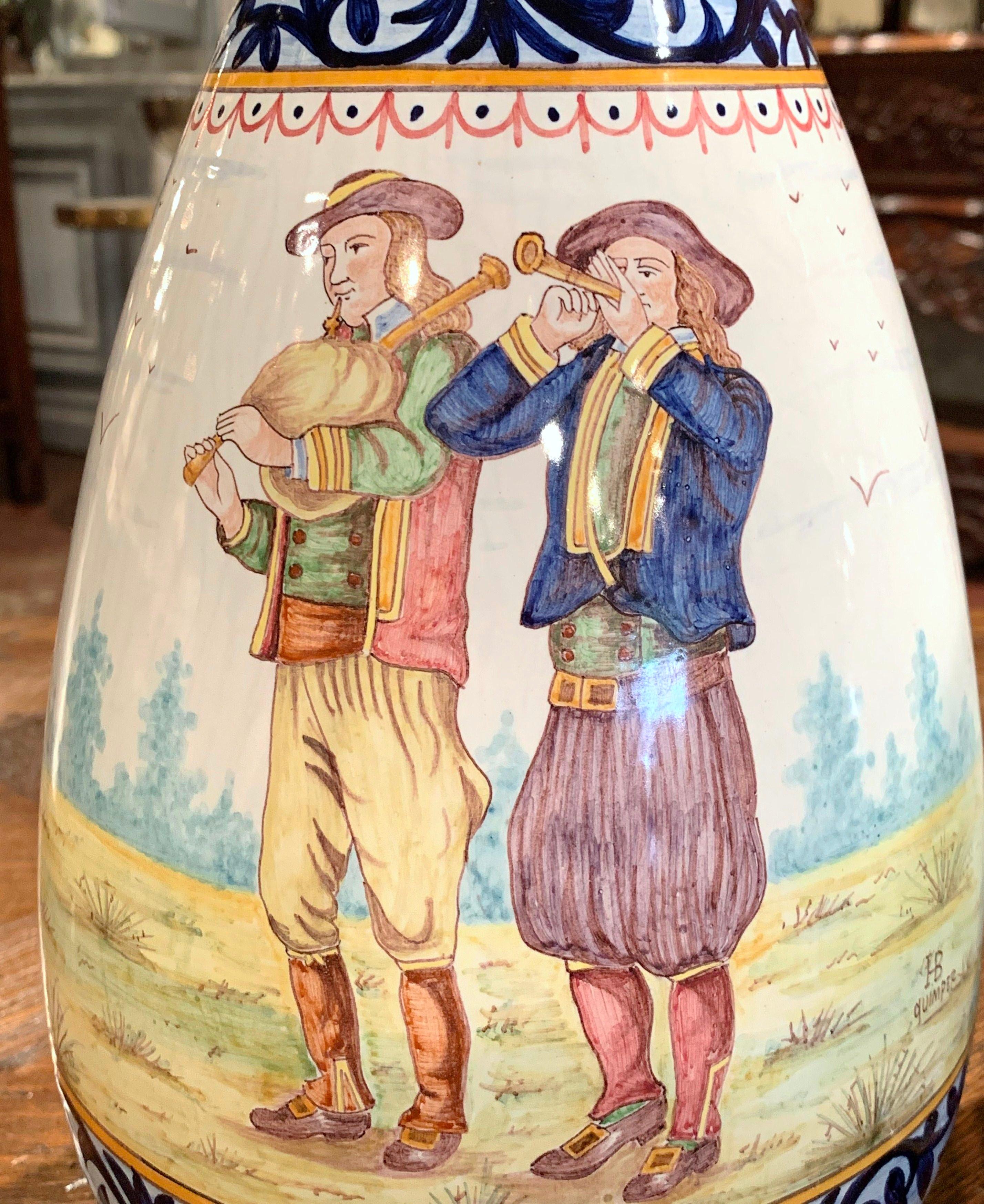 Pair of 19th Century French Hand Painted Faience Vases Signed HB Quimper 4