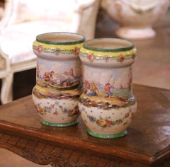 Pair of 19th Century French Hand Painted Faience Vases Stamped Lille 1767