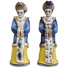 Pair of 19th Century French Hand Painted Signed Ceramic Priest Figures Pitchers