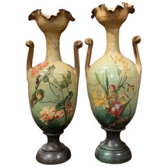Pair of 19th Century French Hand Painted Terracotta Vases from Provence