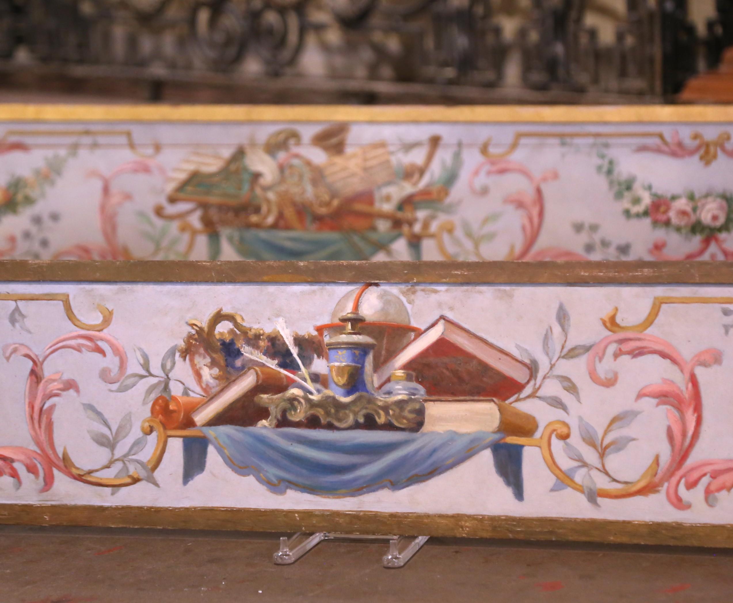 Hand-Painted Pair of 19th Century French Hand Painted Wooden Trompe L'Oeil Wall Panels For Sale