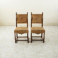 Pair of 19th Century French Henri II Style Carved Beech Side Chairs, Needlepoint