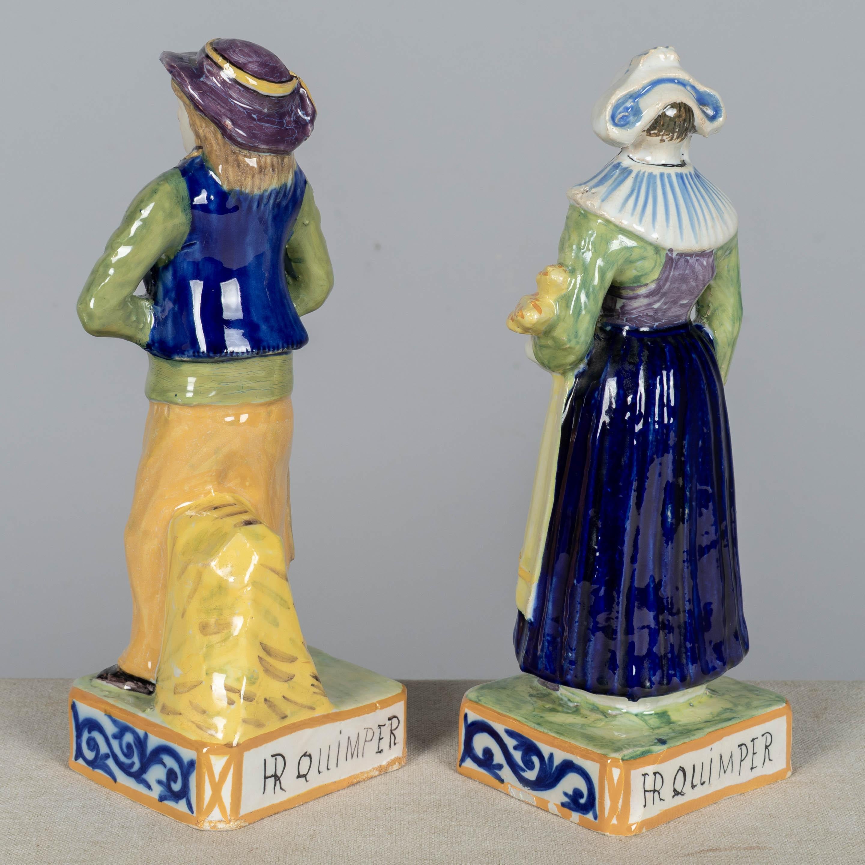 Pair of 19th Century French Henriot Quimper Faience Figurines For Sale 5