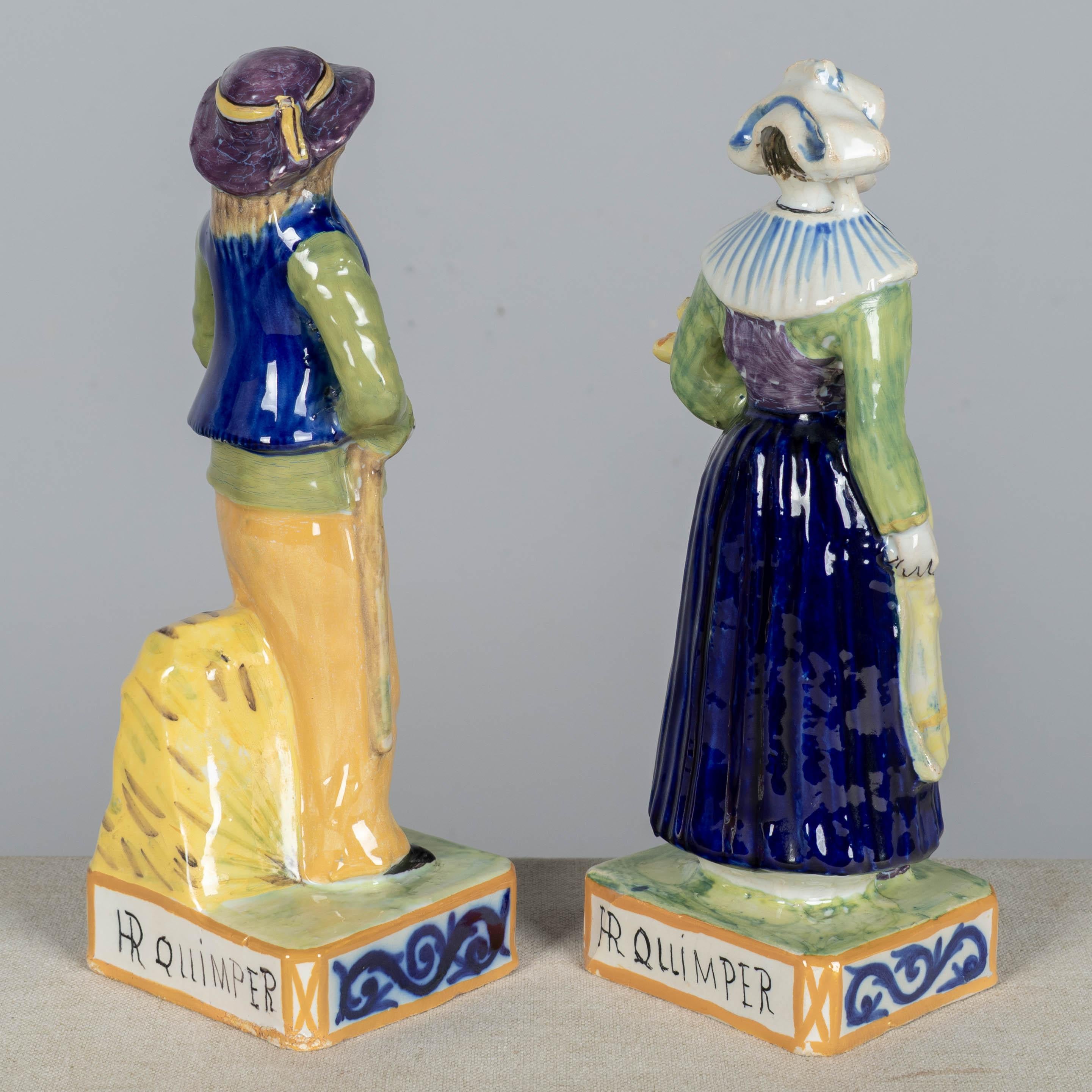 Pair of 19th Century French Henriot Quimper Faience Figurines For Sale 4