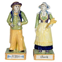 Pair of 19th Century French Henriot Quimper Faience Figurines