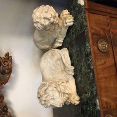 Pair of 19th Century French Image-Miroir Sculpted Limestone Lions in Repose