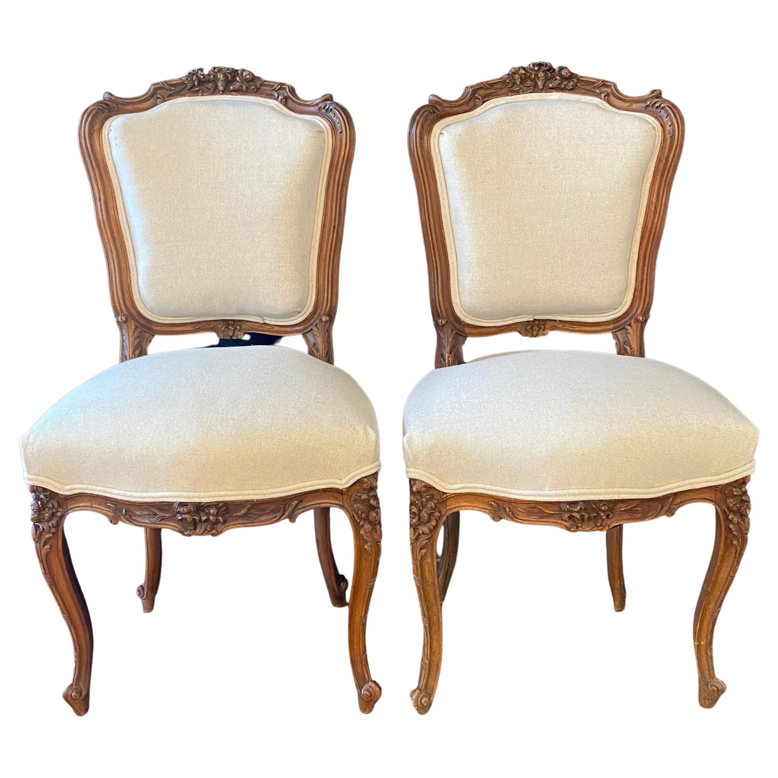 Pair of 19th Century French Intricately Carved Walnut Louis XV Chairs ...