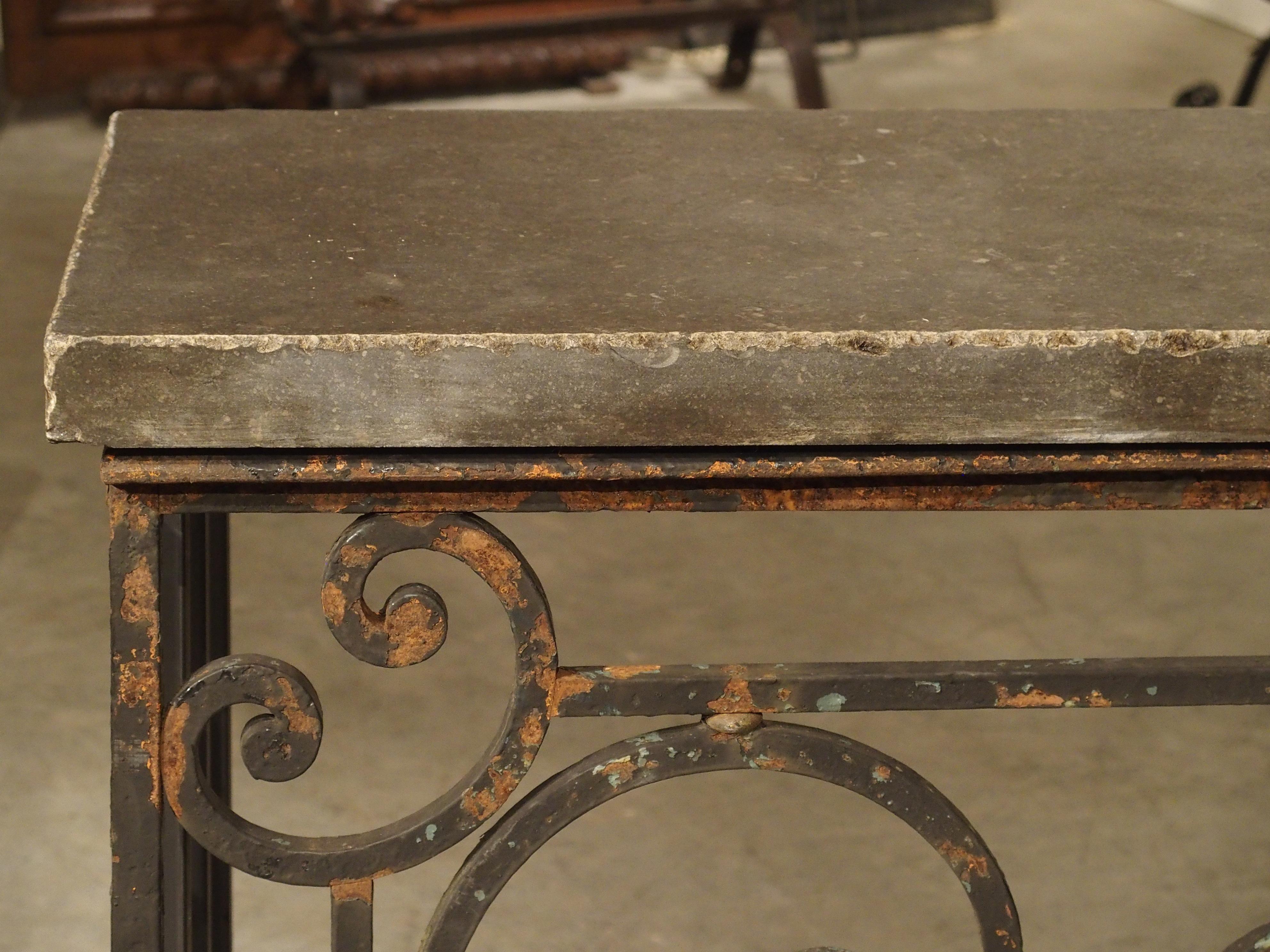 Pair of 19th Century French Iron Balcony Gate Consoles with Bluestone Tops 5