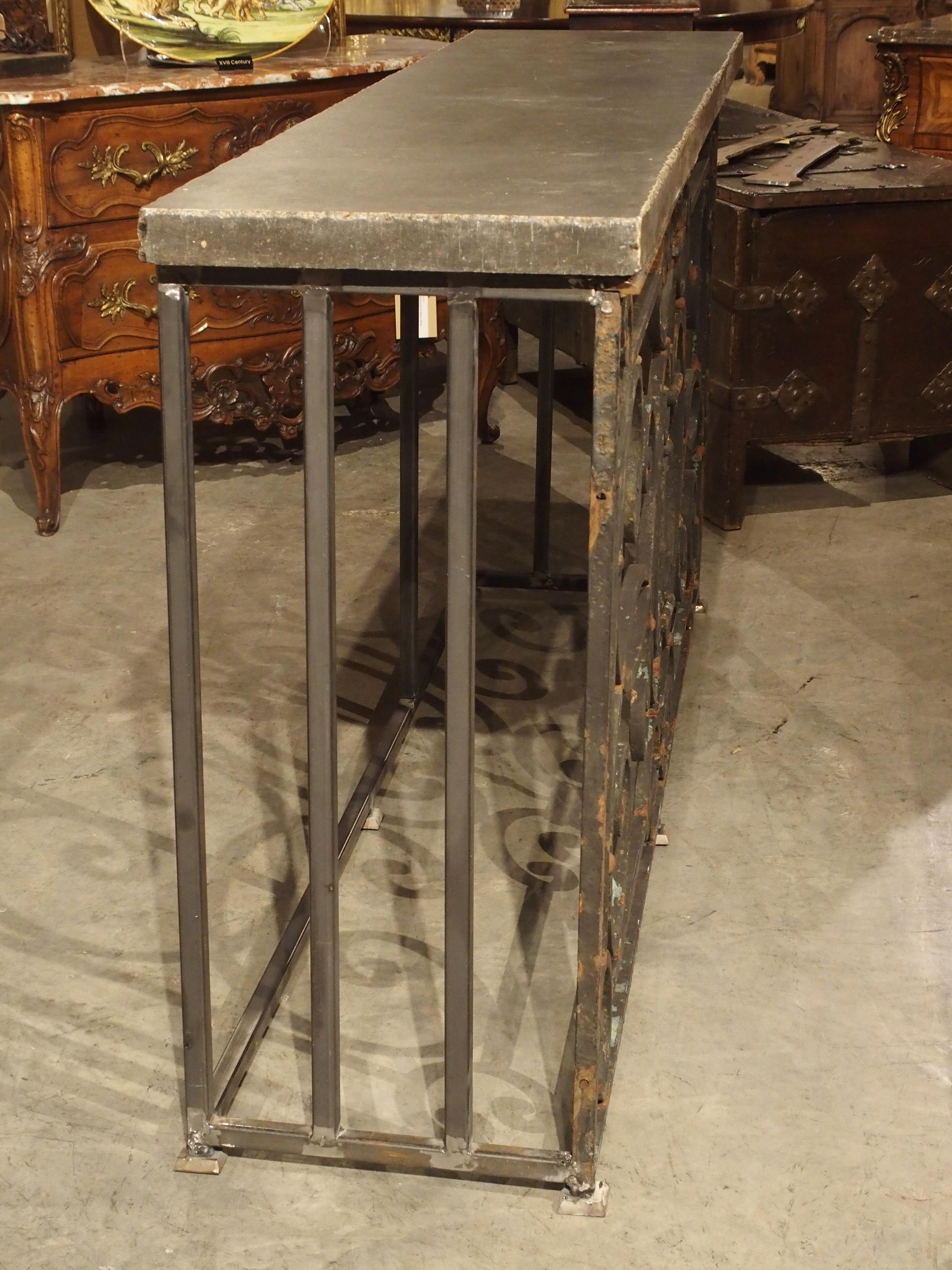 Pair of 19th Century French Iron Balcony Gate Consoles with Bluestone Tops 9