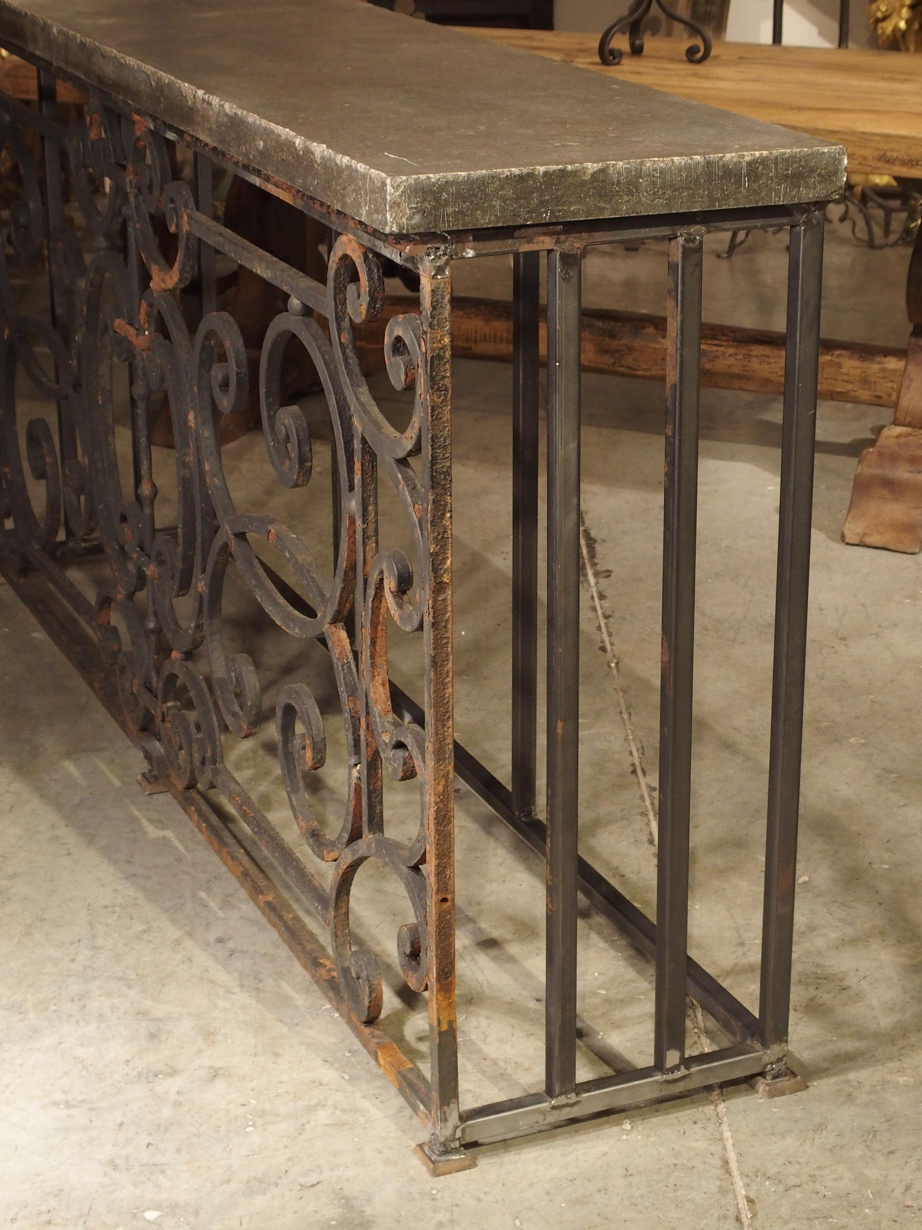Pair of 19th Century French Iron Balcony Gate Consoles with Bluestone Tops 10